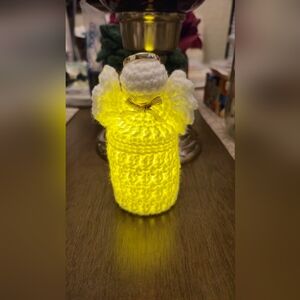 Hand Crafted White Crochet Angel With Light